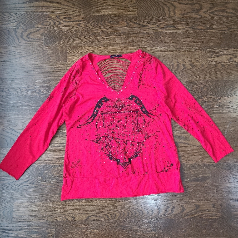Seven 7 Luxe Women's Red Graphic Top Long Sleeve Sz.18/20